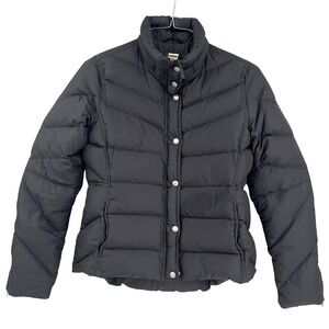 J. Crew Womens M Black Down Puffer‎ Jacket Snap Zip Up Lightweight Coat